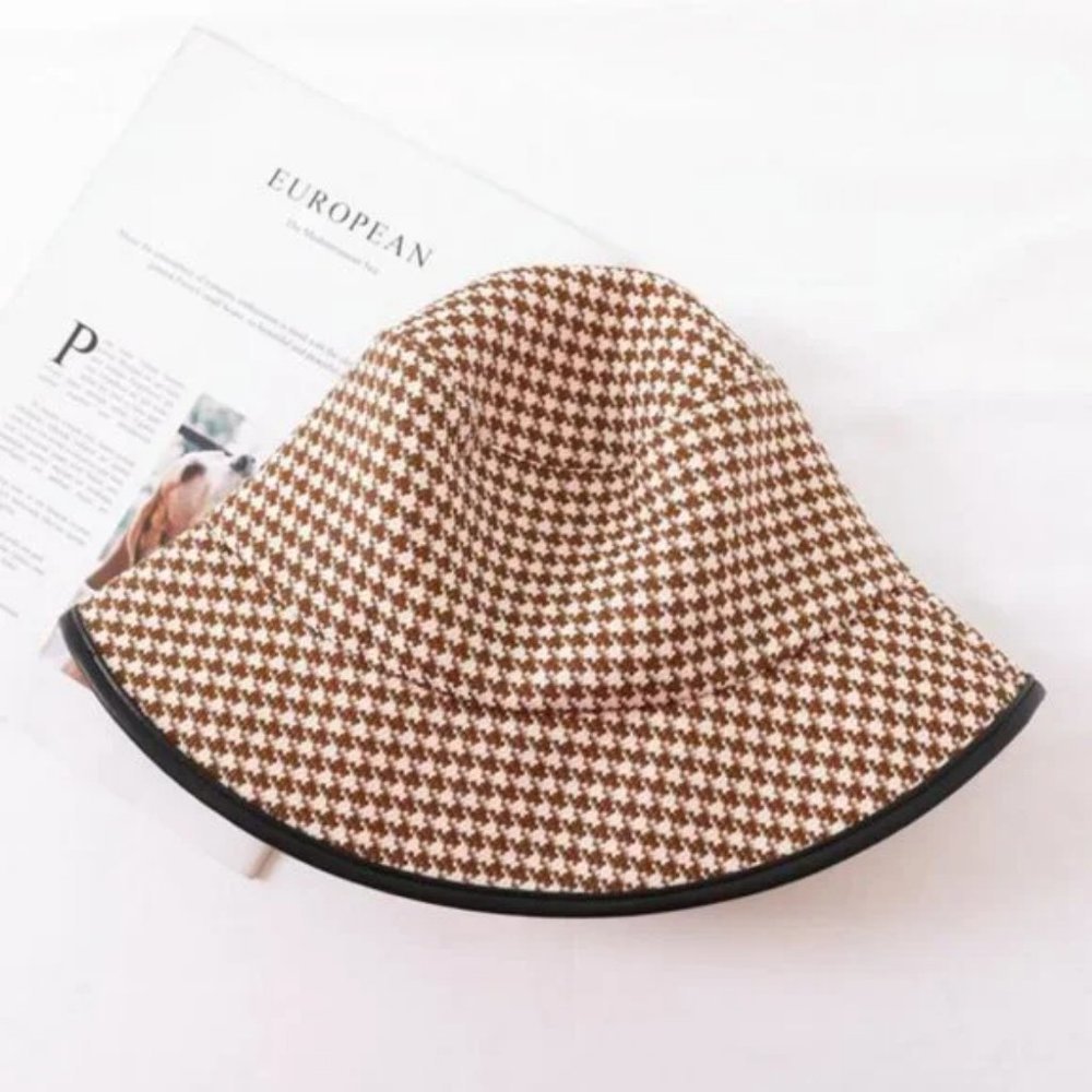 BROWN Houndstooth Bucket Hat Tan - Picture 5 of 7